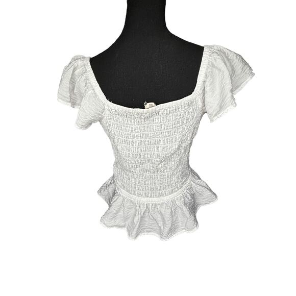 Open Edit Smocked Peplum Top In Ivory Size M Flutter Sleeves Viscose Coquette - Picture 6 of 8